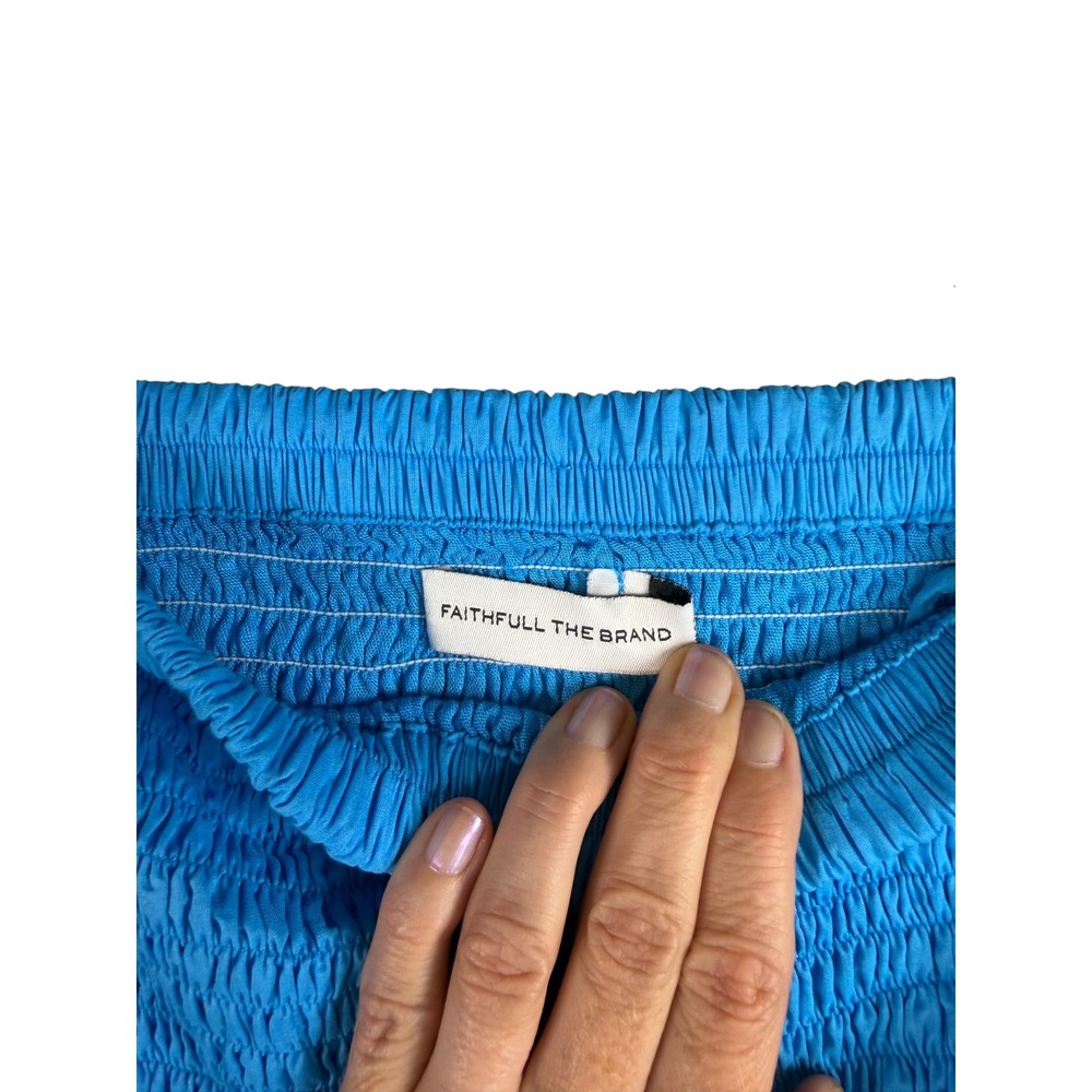 Faithfull The Brand Blue Smocked Mini Skirt Ruffle Hem Small Aus 8 Usa 4 View 3